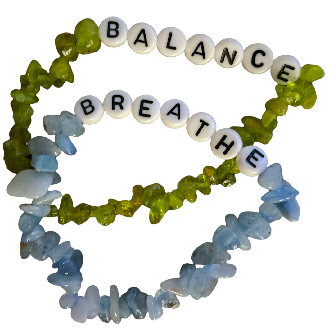 Healing Aquamarine and Olivine Healing Crystals Bracelet Set of 2