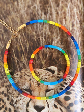 Load image into Gallery viewer, Gypsy Enamel Tile Necklace + Bracelet 2pc Set - Rainbows
