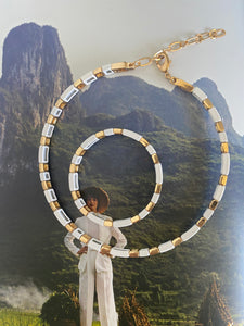 Gypsy Enamel Tile Necklace + Bracelet 2pc Set - Purity White
